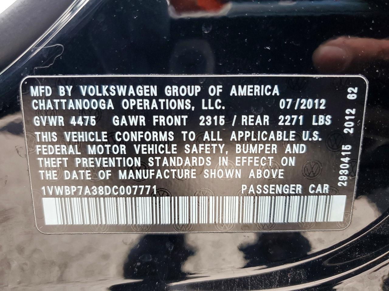 2013 Volkswagen Passat Se Черный vin: 1VWBP7A38DC007771
