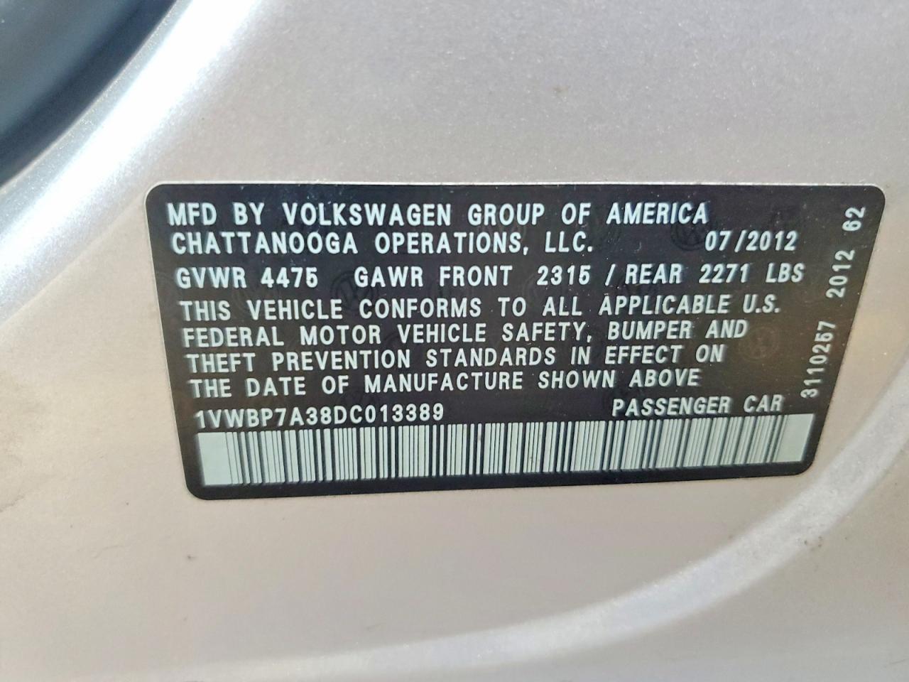 2013 Volkswagen Passat Se Серебряный vin: 1VWBP7A38DC013389