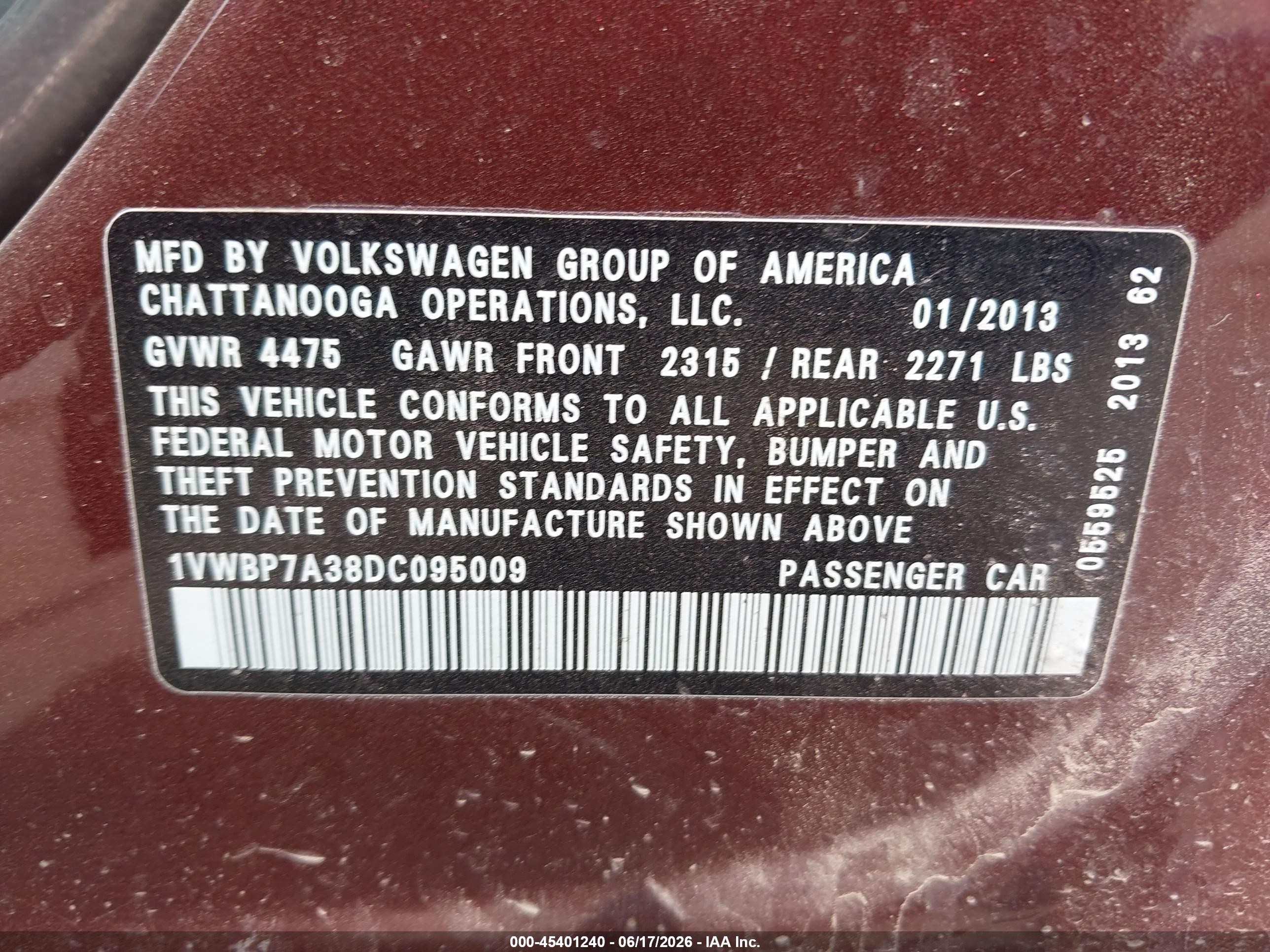 2013 Volkswagen Passat 2.5l Se Purple vin: 1VWBP7A38DC095009