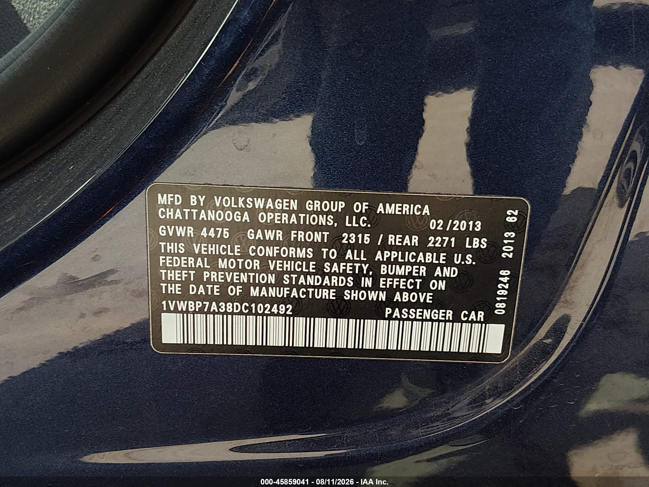 2013 Volkswagen Passat 2.5l Se Blue vin: 1VWBP7A38DC102492