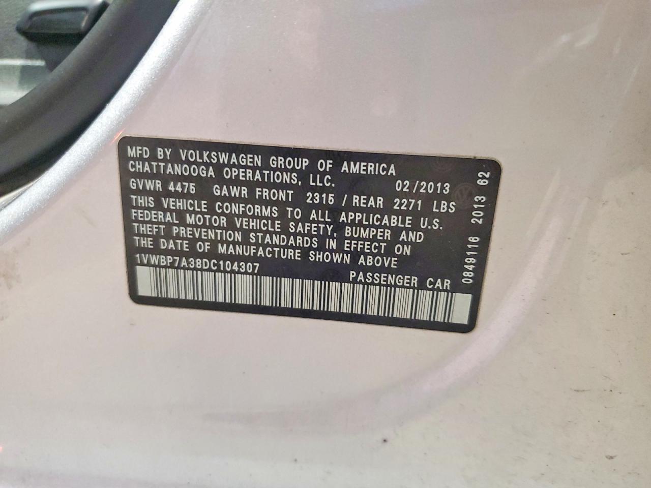 2013 Volkswagen Passat Se Silver vin: 1VWBP7A38DC104307
