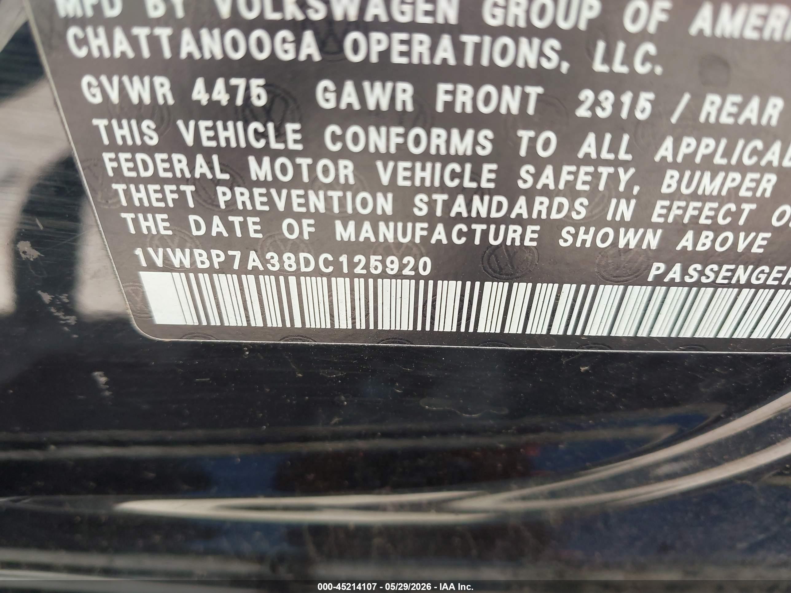 2013 Volkswagen Passat 2.5l Se Black vin: 1VWBP7A38DC125920