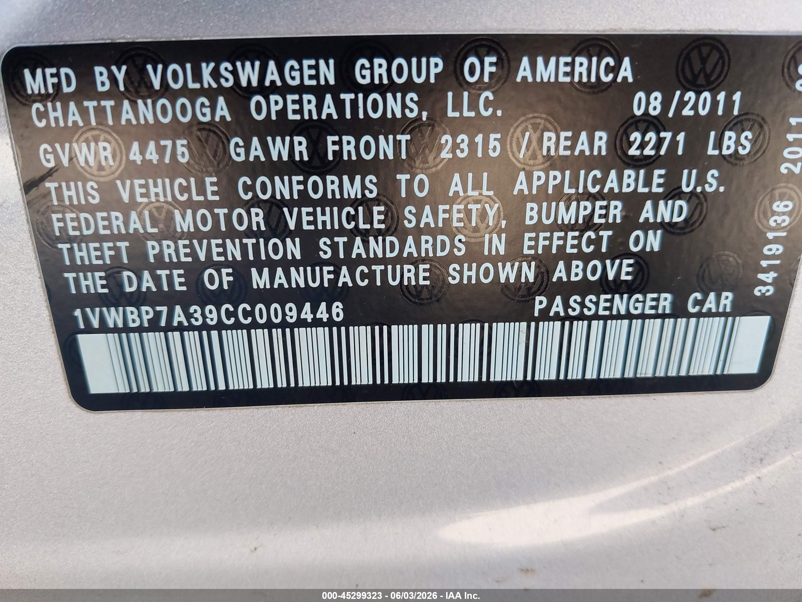 2012 Volkswagen Passat 2.5l Se Silver vin: 1VWBP7A39CC009446