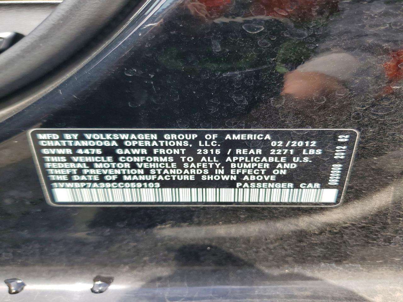 2012 Volkswagen Passat Se Black vin: 1VWBP7A39CC059103