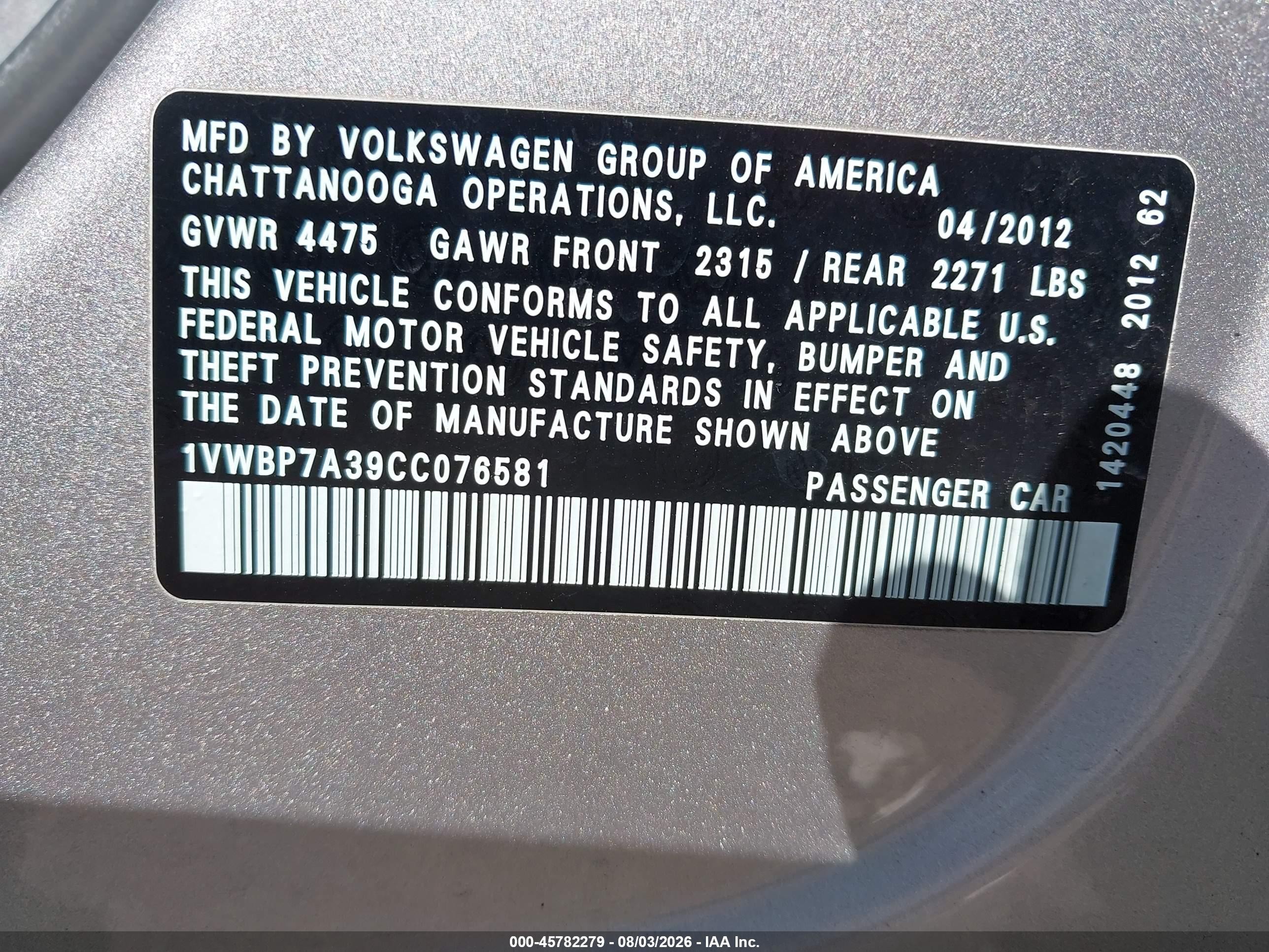 2012 Volkswagen Passat 2.5l Se Silver vin: 1VWBP7A39CC076581