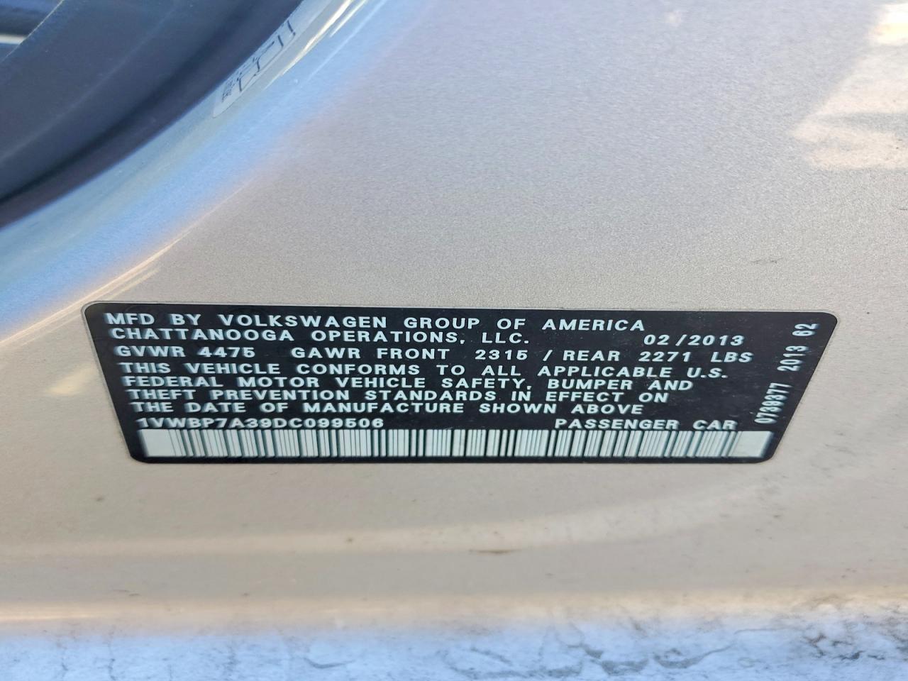 2013 Volkswagen Passat Se Silver vin: 1VWBP7A39DC099506