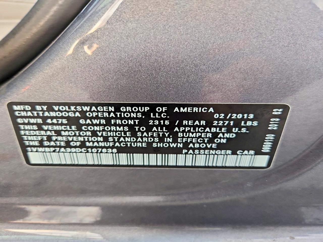 2013 Volkswagen Passat Se Gray vin: 1VWBP7A39DC107636