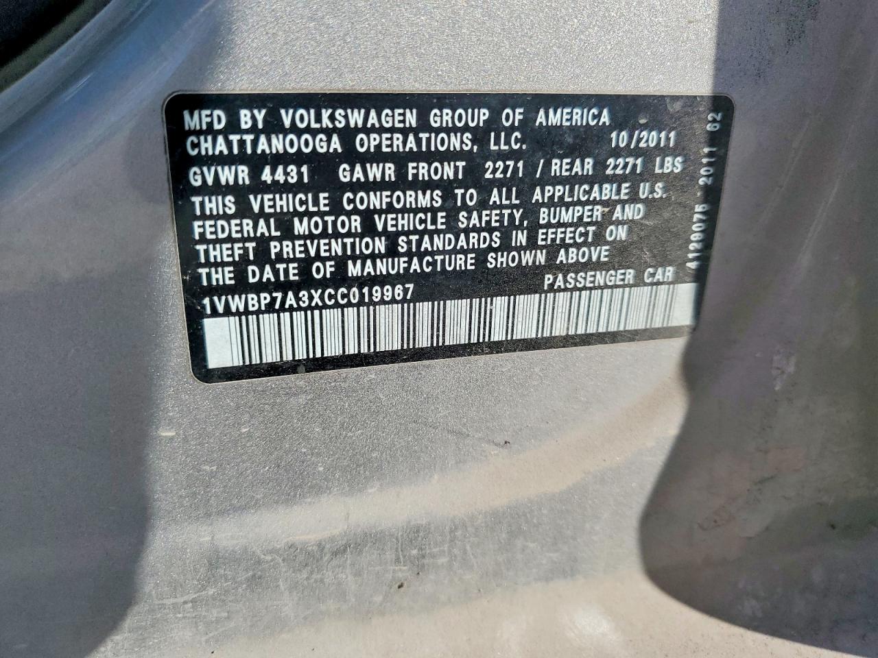 2012 Volkswagen Passat Se Серебряный vin: 1VWBP7A3XCC019967