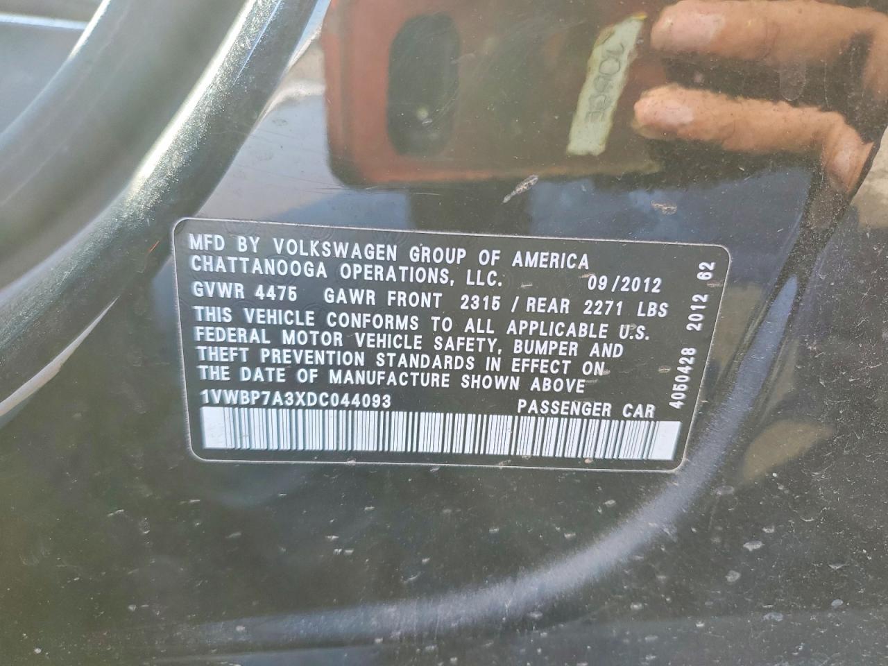 2013 Volkswagen Passat Black vin: 1VWBP7A3XDC044093