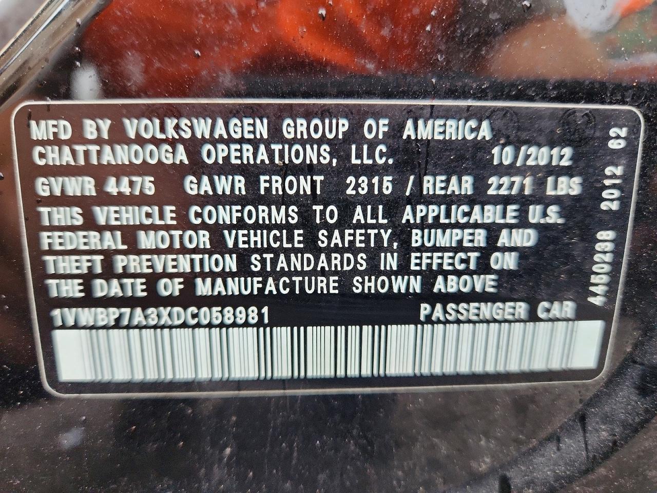 2013 Volkswagen Passat Se Black vin: 1VWBP7A3XDC058981