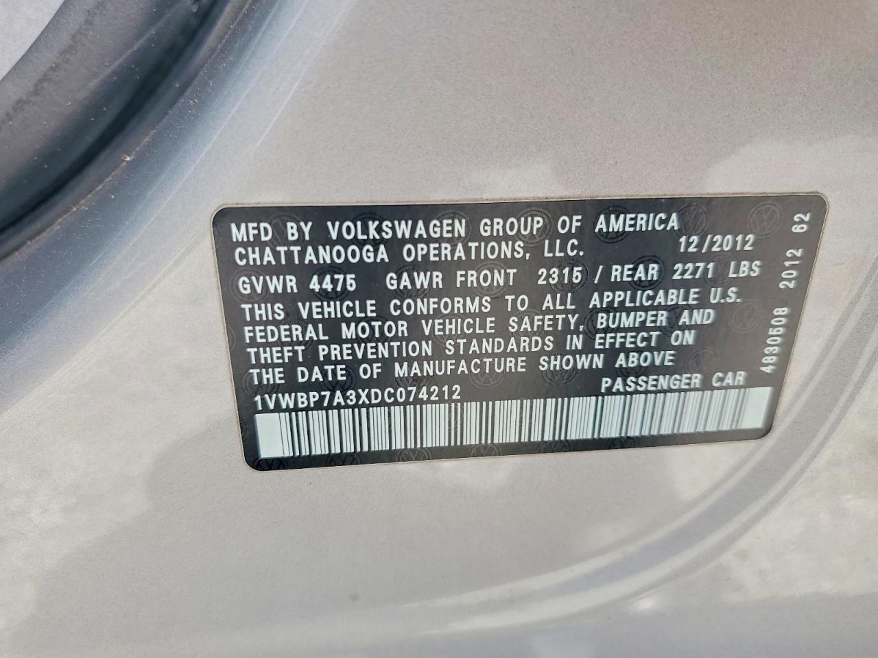 2013 Volkswagen Passat Se Silver vin: 1VWBP7A3XDC074212