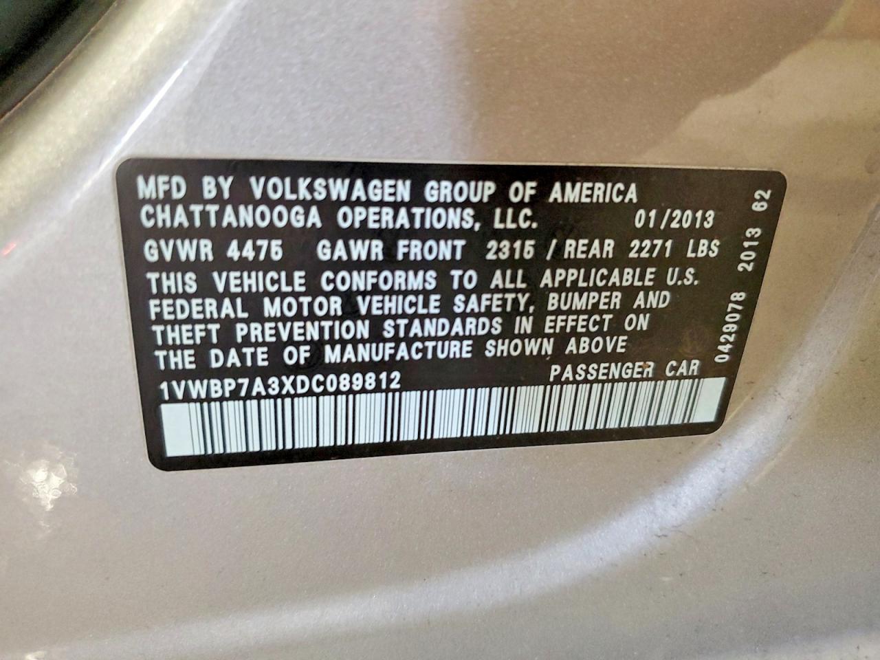 2013 Volkswagen Passat Se Silver vin: 1VWBP7A3XDC089812
