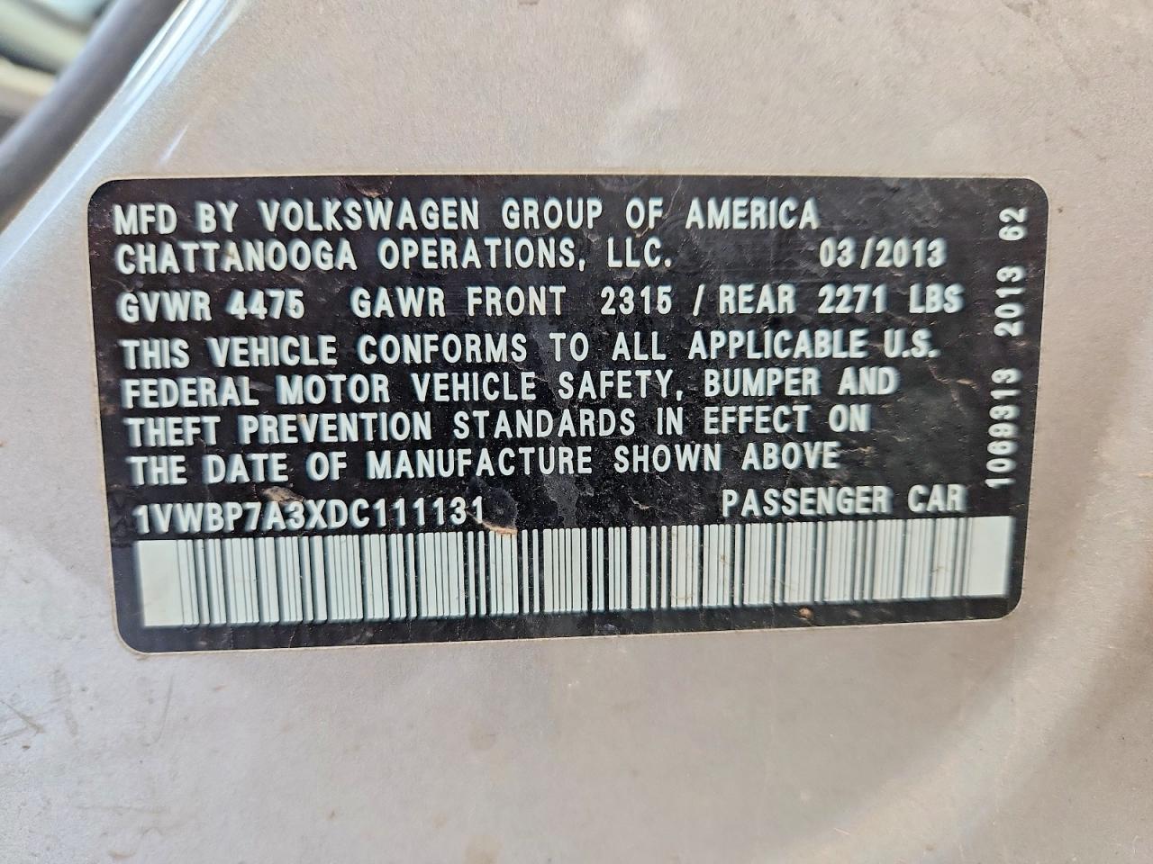 2013 Volkswagen Passat Se Gray vin: 1VWBP7A3XDC111131
