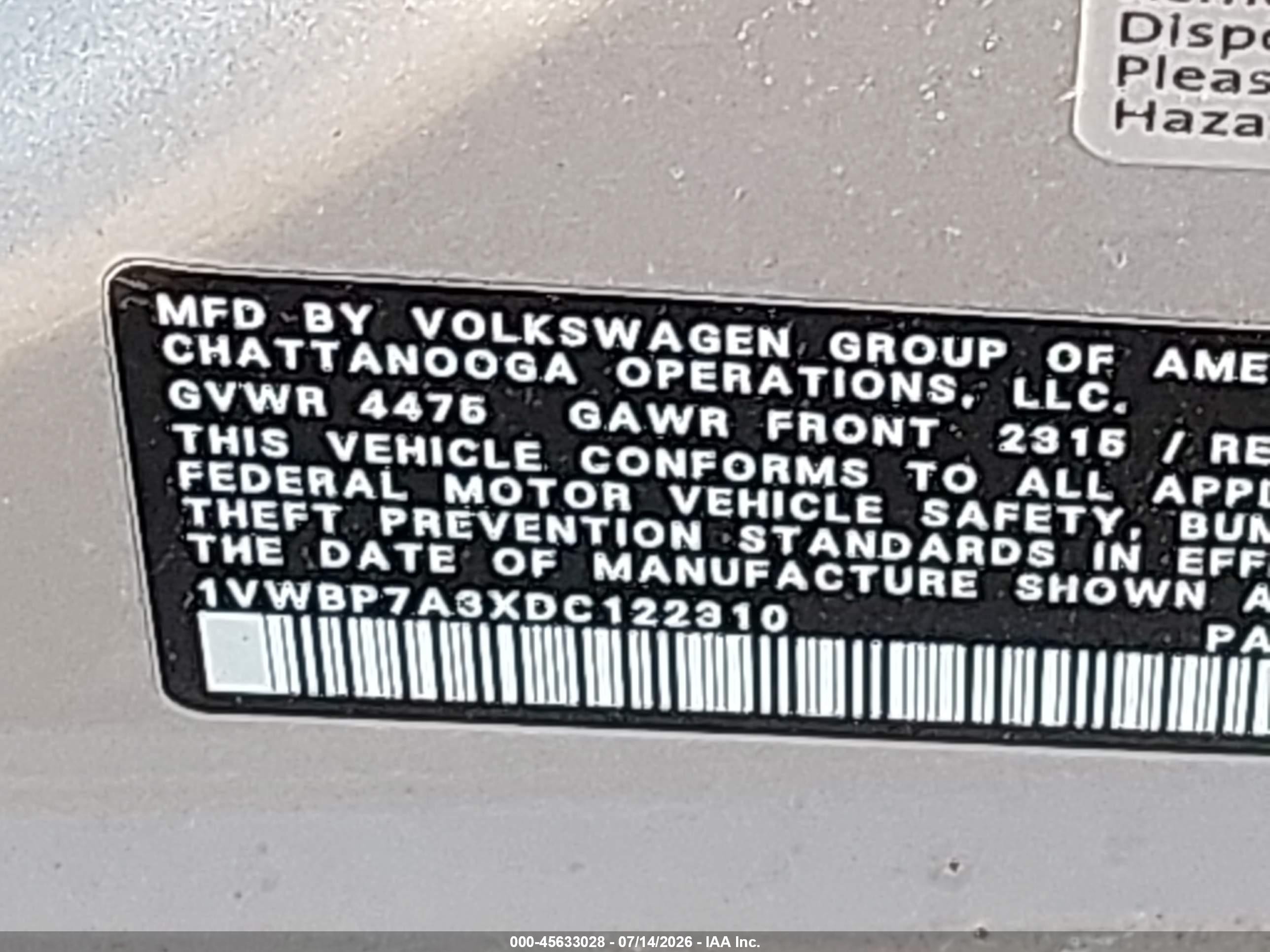 2013 Volkswagen Passat 2.5l Se Серый vin: 1VWBP7A3XDC122310