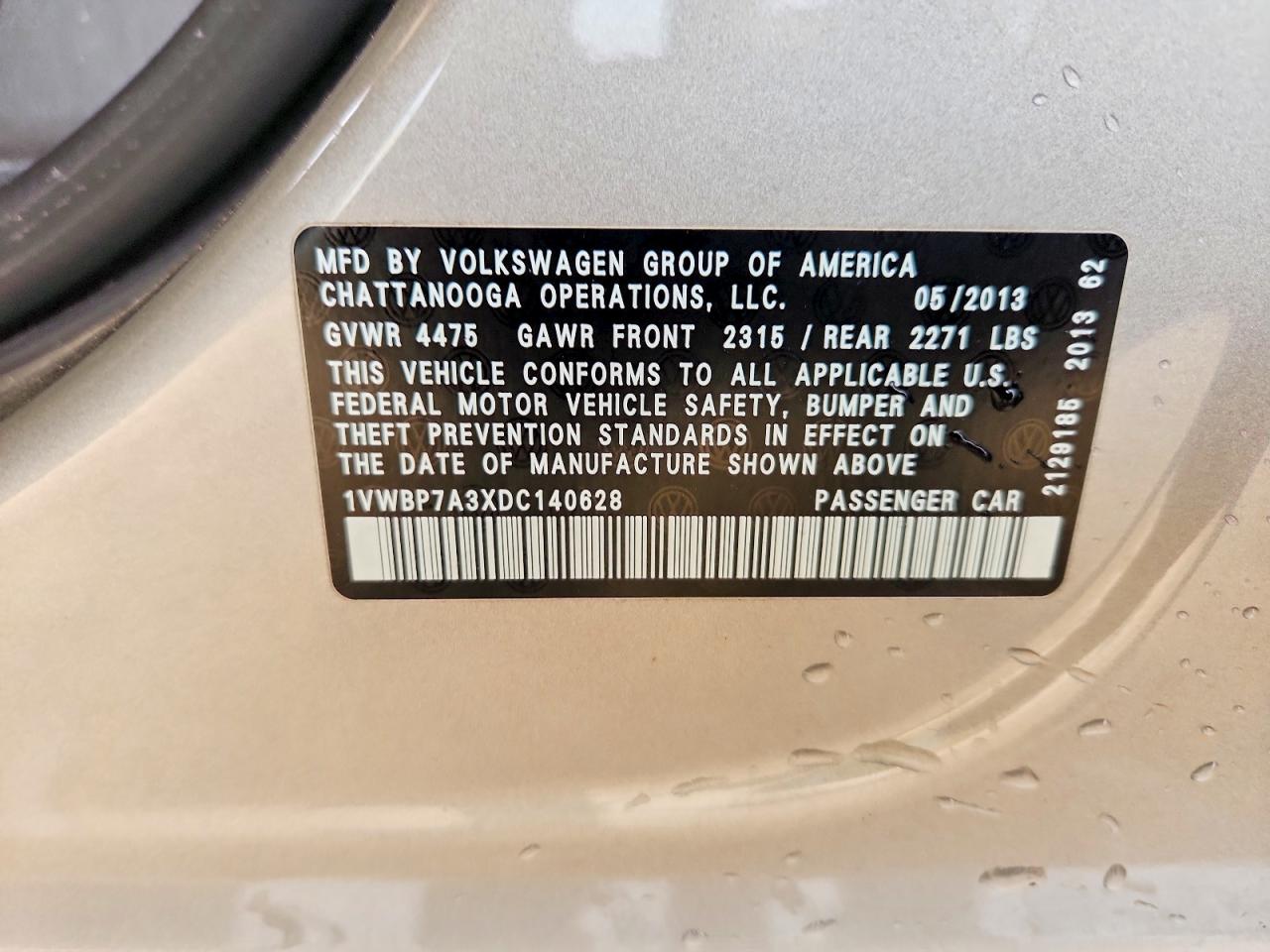 2013 Volkswagen Passat Se Silver vin: 1VWBP7A3XDC140628