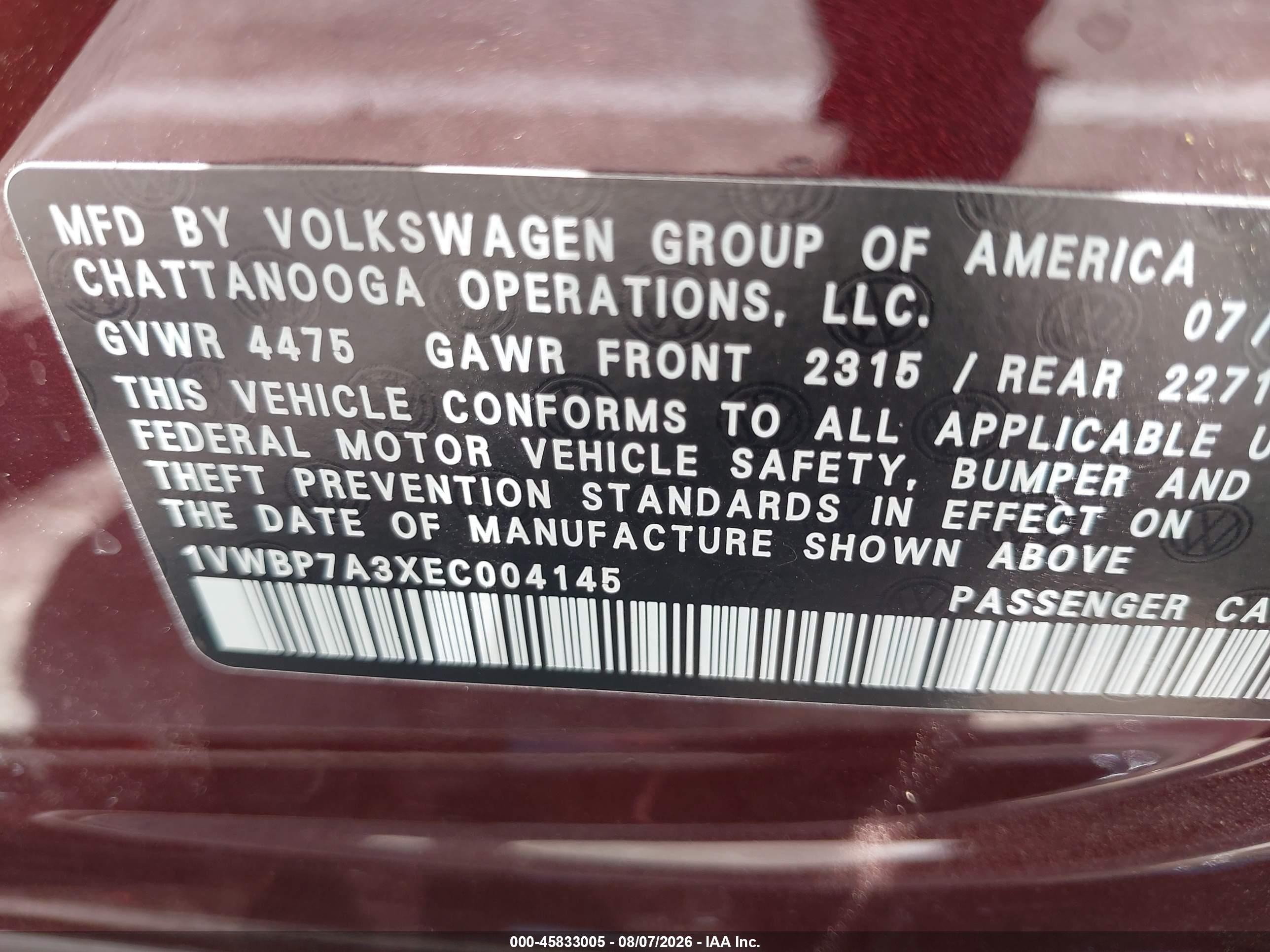 2014 Volkswagen Passat 2.5l Se Бордовый vin: 1VWBP7A3XEC004145
