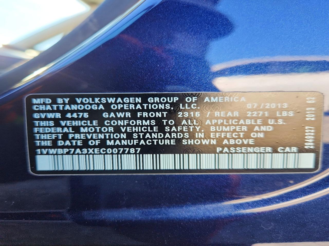 2014 Volkswagen Passat Se Blue vin: 1VWBP7A3XEC007787