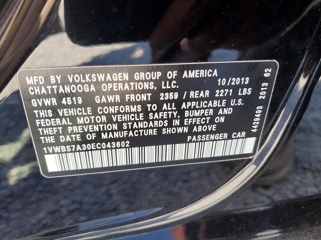2014 Volkswagen Passat Se Black vin: 1VWBS7A30EC043602