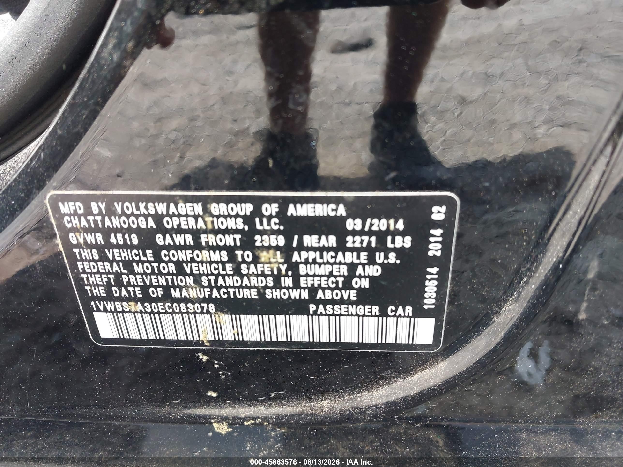 2014 Volkswagen Passat 1.8t Se Черный vin: 1VWBS7A30EC083078