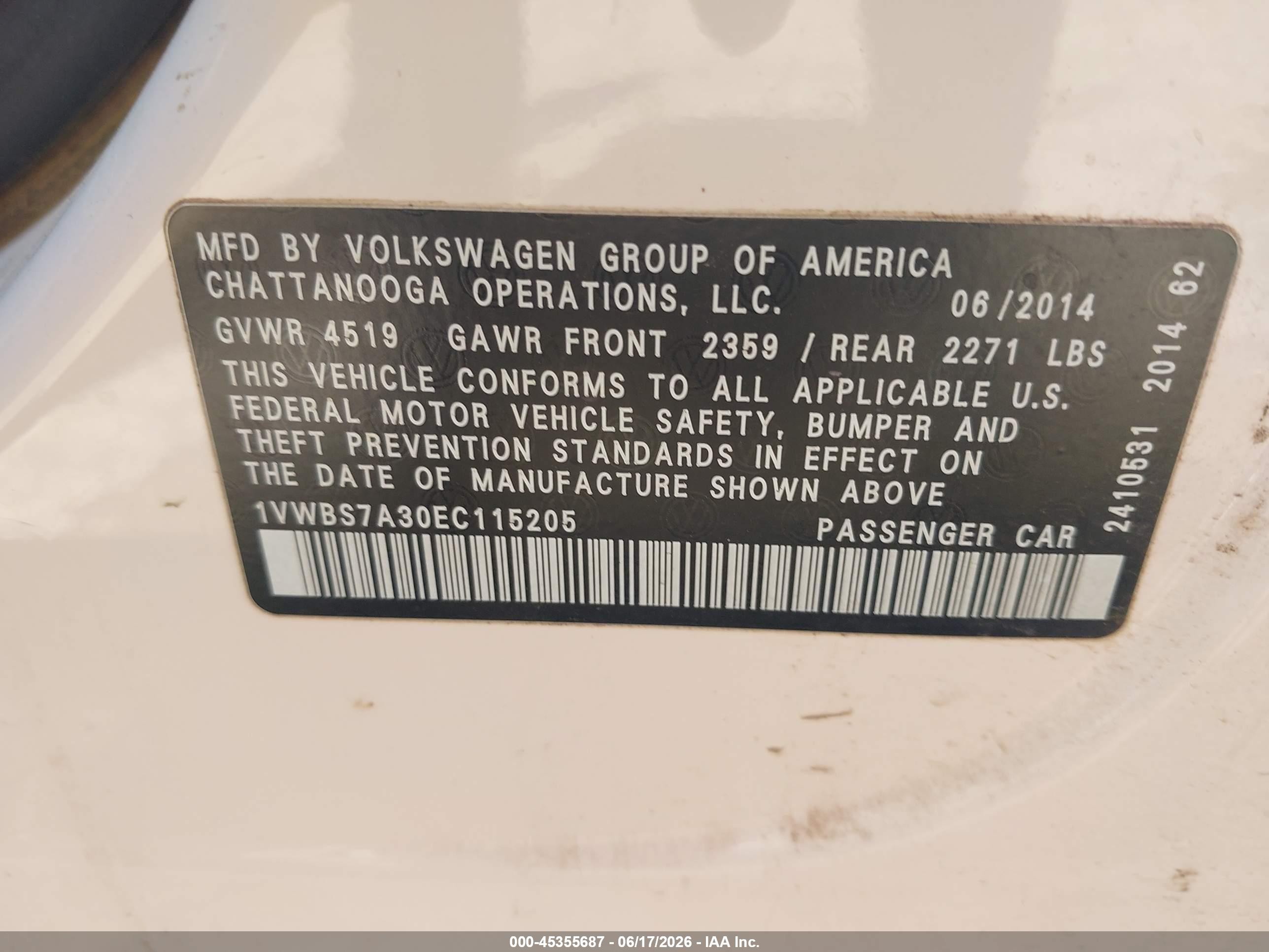 2014 Volkswagen Passat 1.8t Se White vin: 1VWBS7A30EC115205