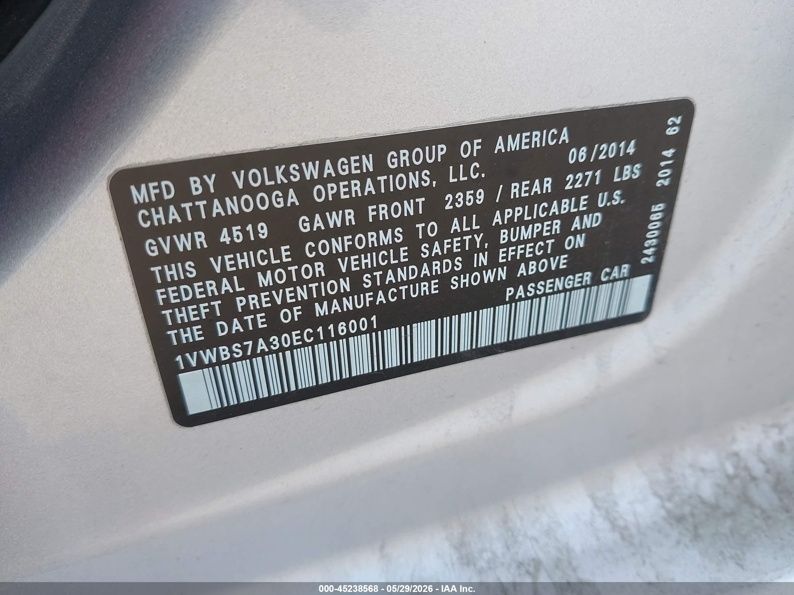 2014 Volkswagen Passat 1.8t Se Silver vin: 1VWBS7A30EC116001
