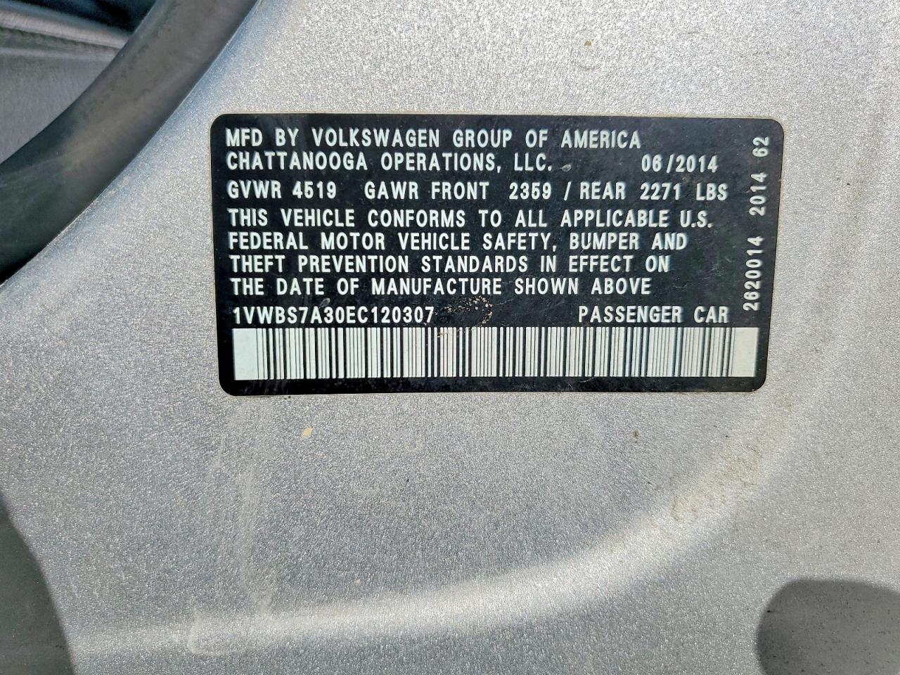 2014 Volkswagen Passat Se Silver vin: 1VWBS7A30EC120307