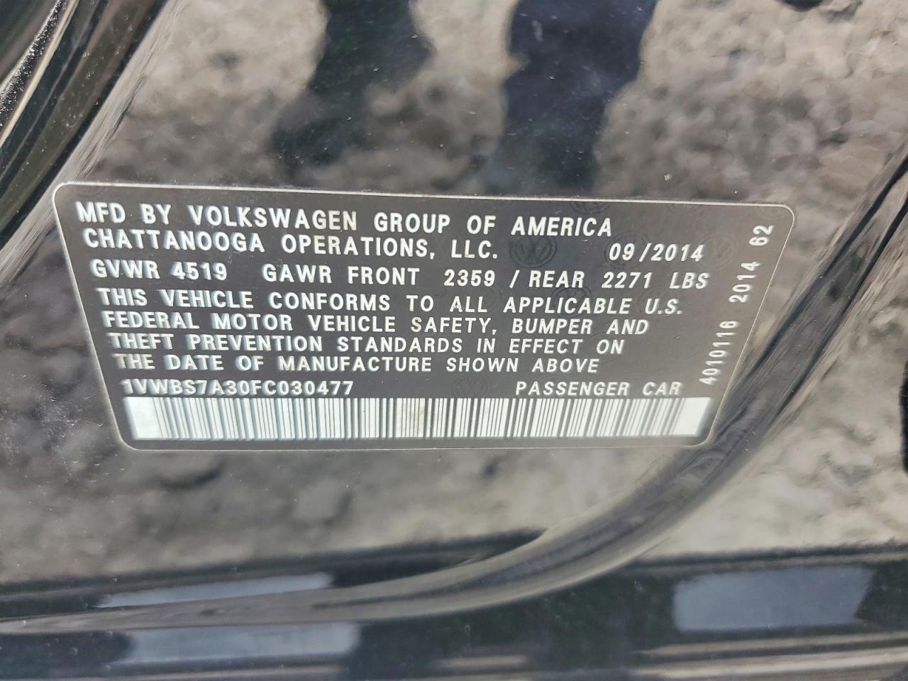 2015 Volkswagen Passat Se Black vin: 1VWBS7A30FC030477