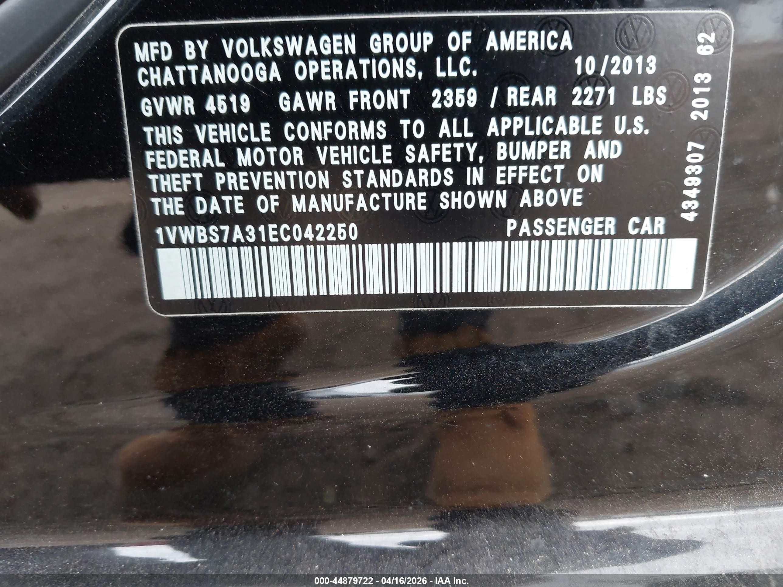 2014 Volkswagen Passat 1.8t Se Черный vin: 1VWBS7A31EC042250