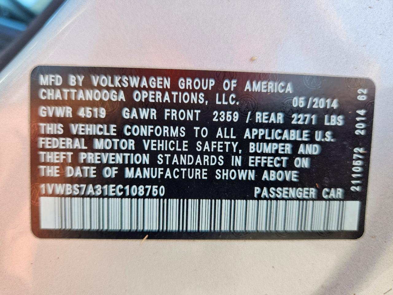2014 Volkswagen Passat Se Silver vin: 1VWBS7A31EC108750