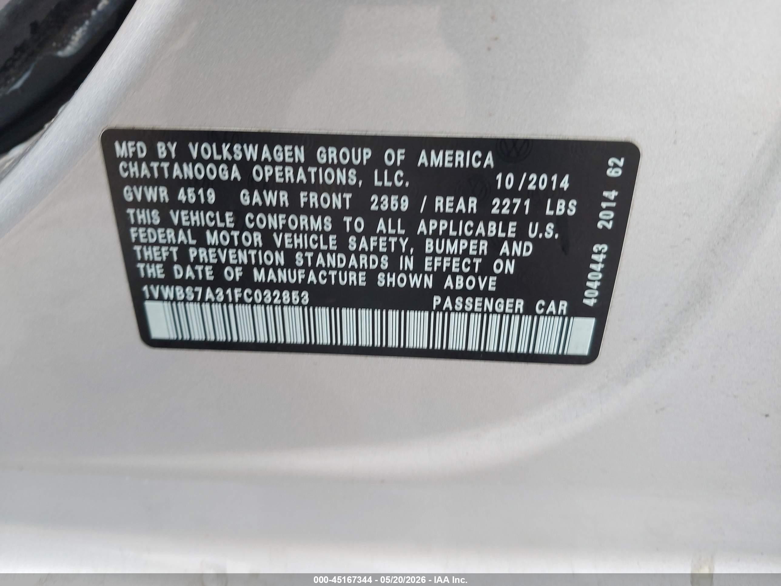 2015 Volkswagen Passat 1.8t Se Silver vin: 1VWBS7A31FC032853