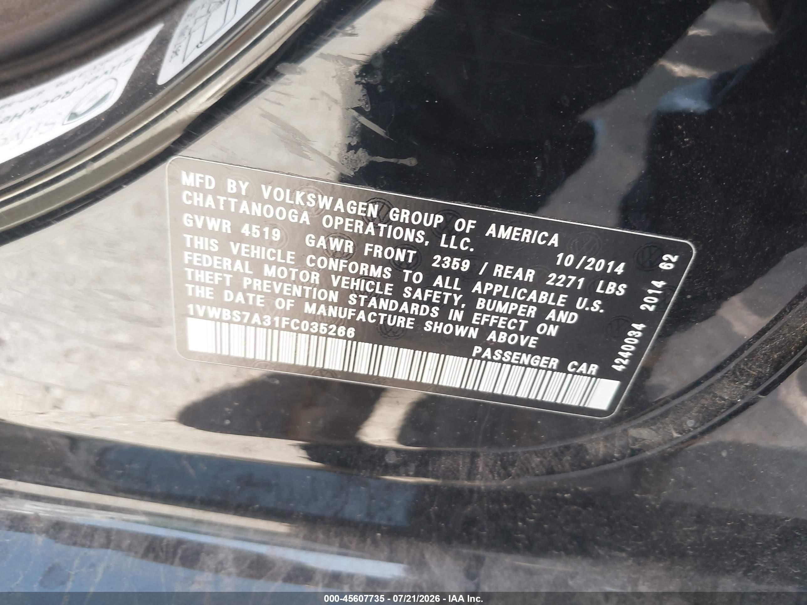 2015 Volkswagen Passat 1.8t Se Black vin: 1VWBS7A31FC035266