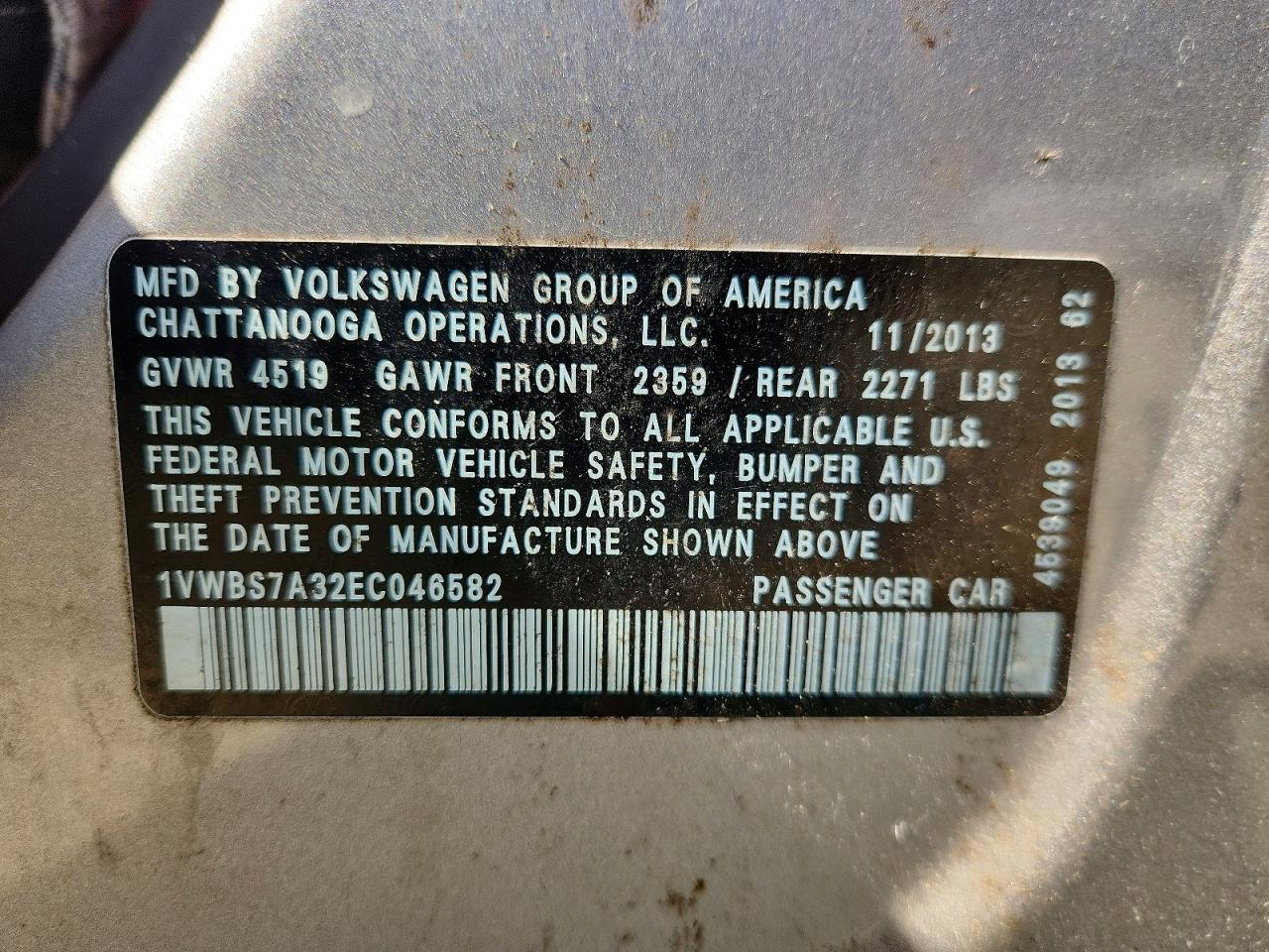 2014 Volkswagen Passat Se Gray vin: 1VWBS7A32EC046582