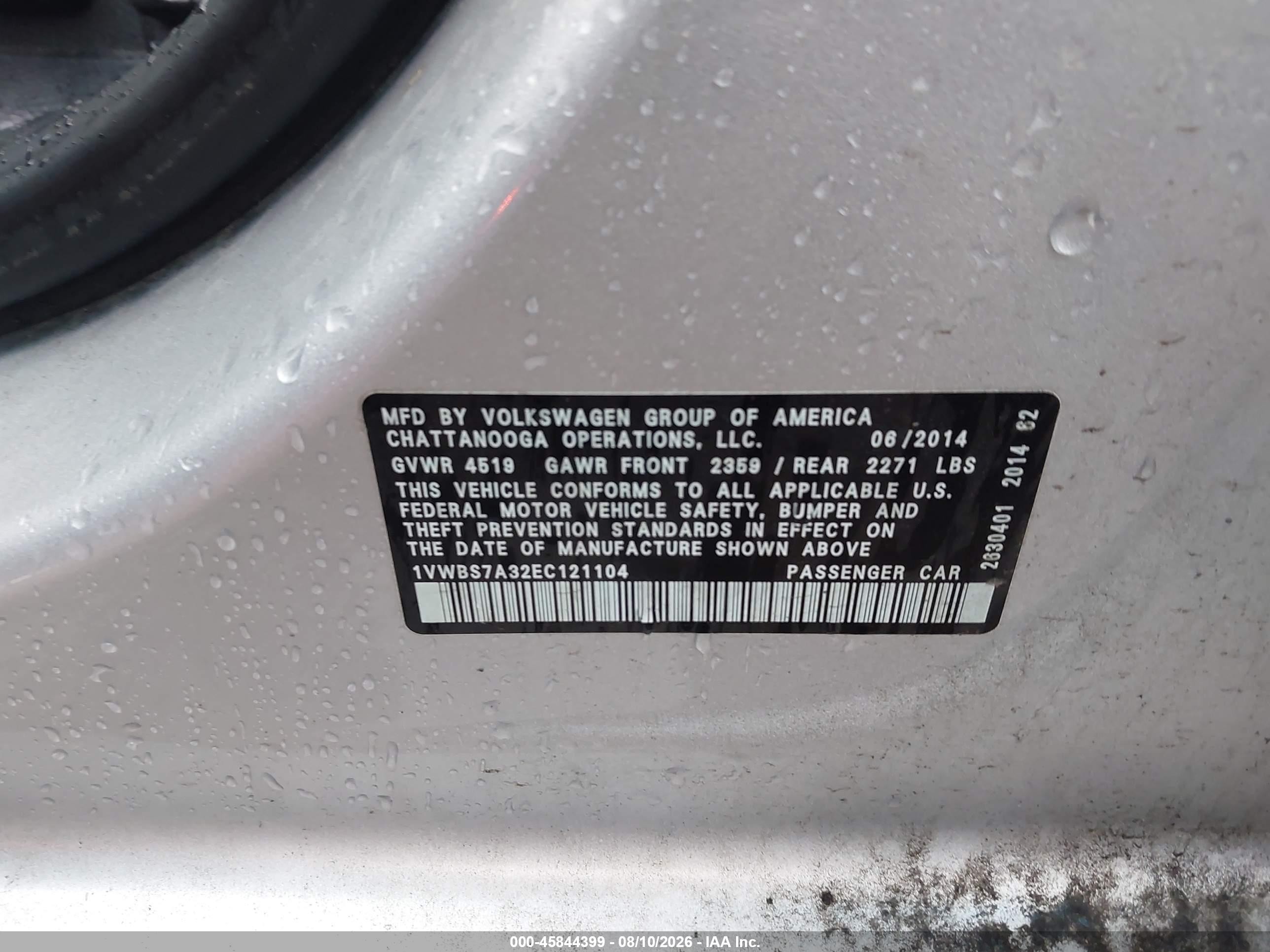 2014 Volkswagen Passat 1.8t Se Silver vin: 1VWBS7A32EC121104