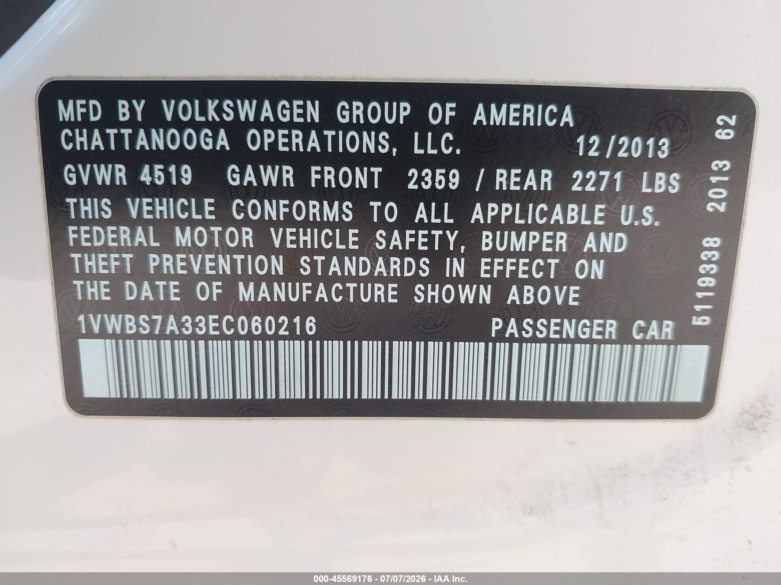 2014 Volkswagen Passat 1.8t Se White vin: 1VWBS7A33EC060216