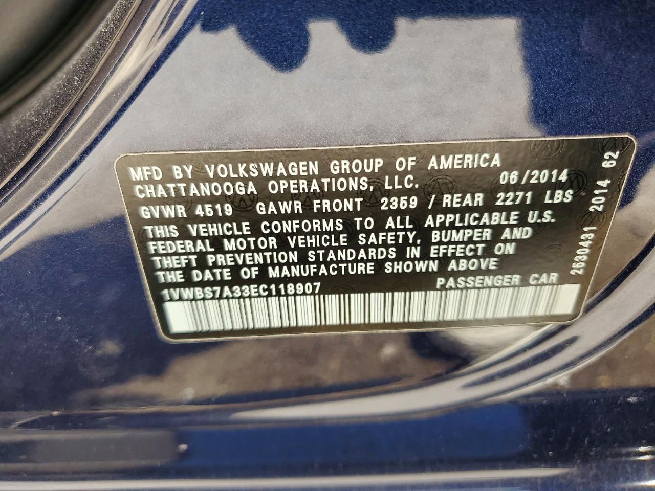 2014 Volkswagen Passat Se Charcoal vin: 1VWBS7A33EC118907