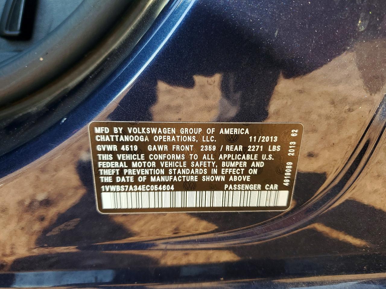 2014 Volkswagen Passat Se Blue vin: 1VWBS7A34EC054604