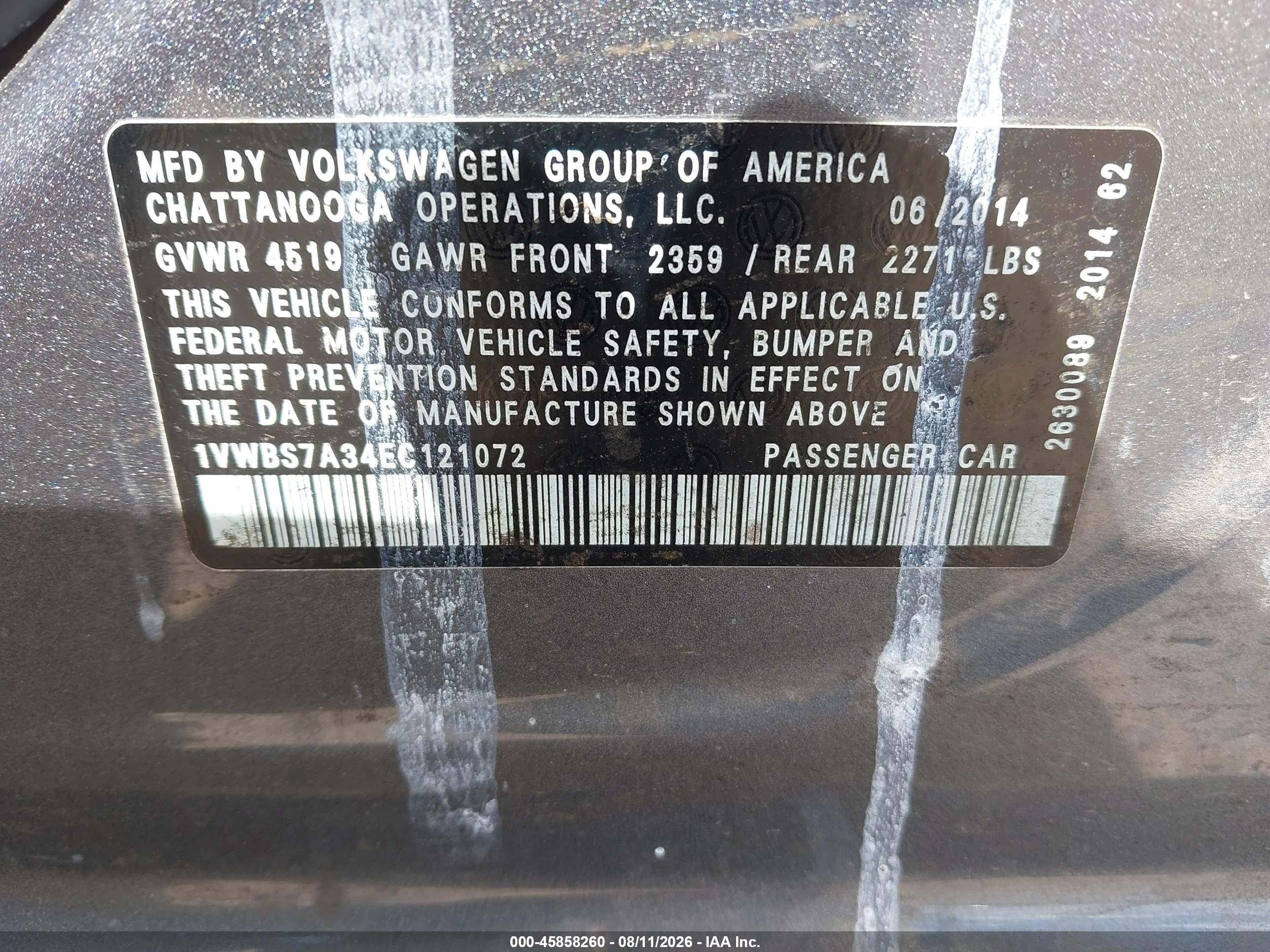 2014 Volkswagen Passat 1.8t Se Gray vin: 1VWBS7A34EC121072