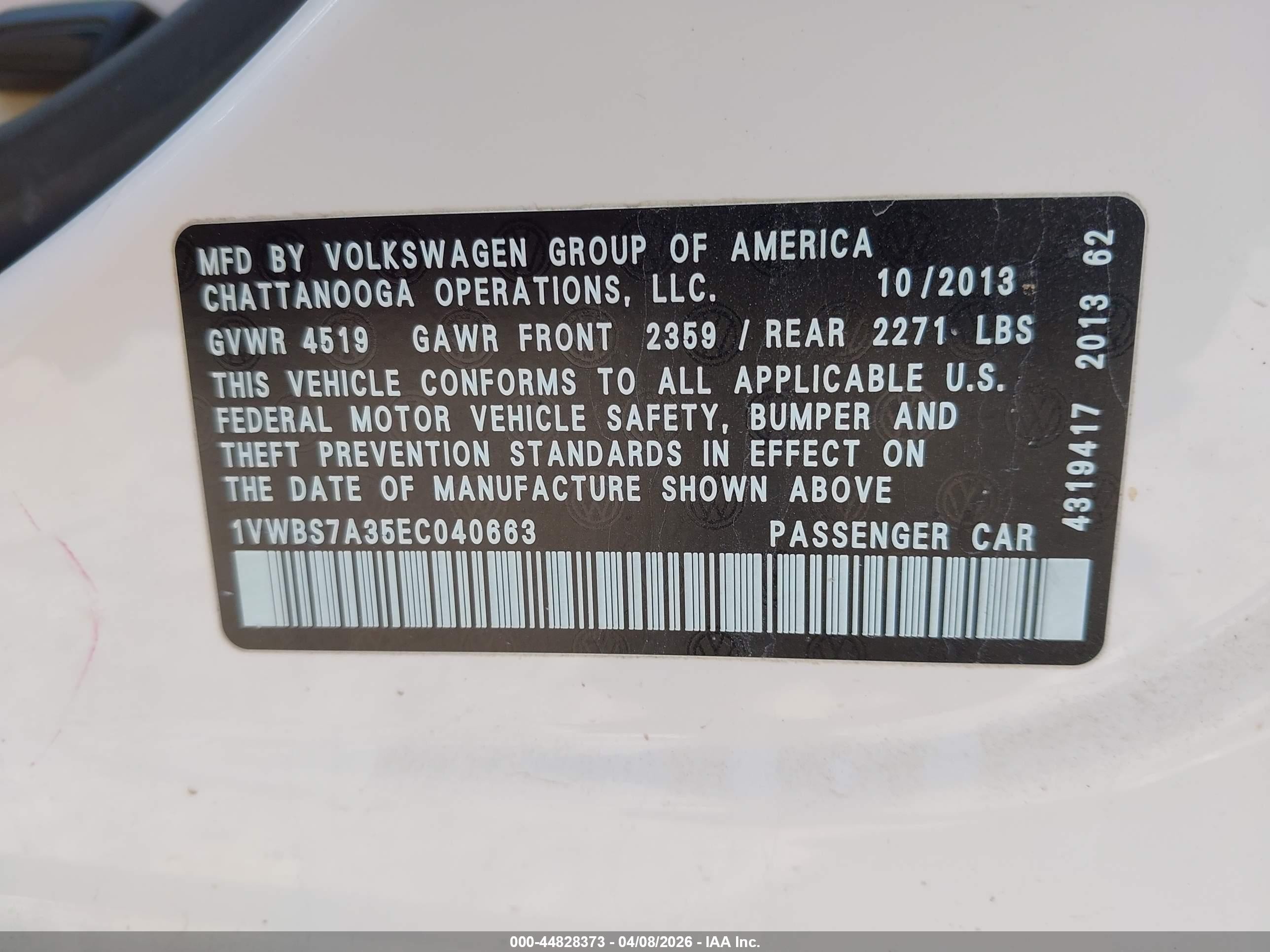 2014 Volkswagen Passat 1.8t Se Белый vin: 1VWBS7A35EC040663