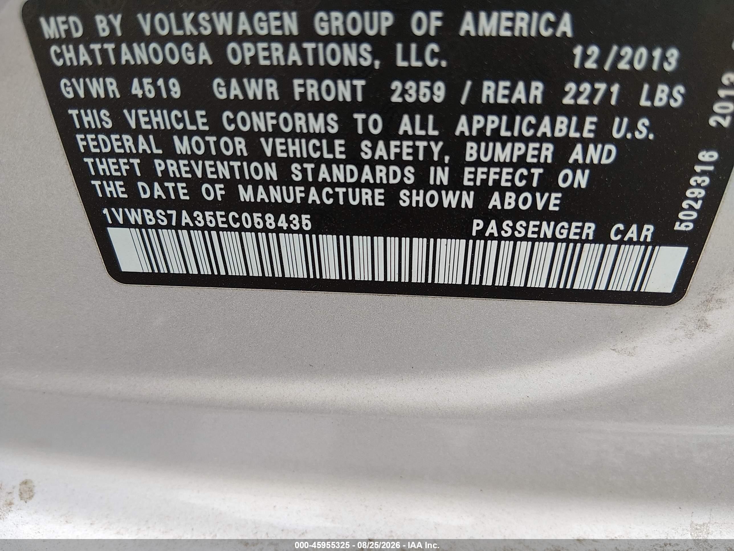 2014 Volkswagen Passat 1.8t Se Silver vin: 1VWBS7A35EC058435