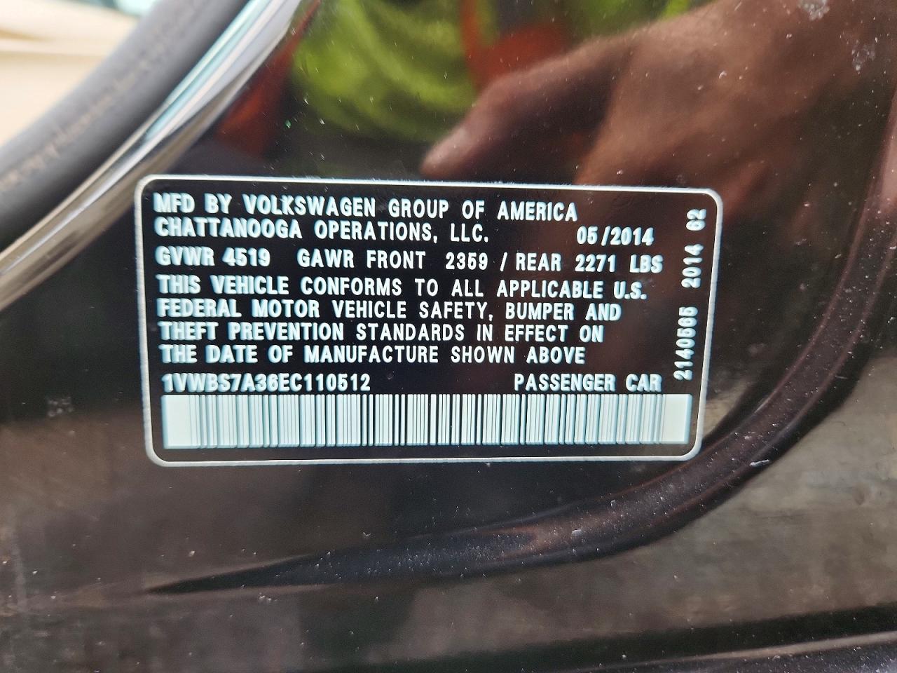 2014 Volkswagen Passat Se Черный vin: 1VWBS7A36EC110512