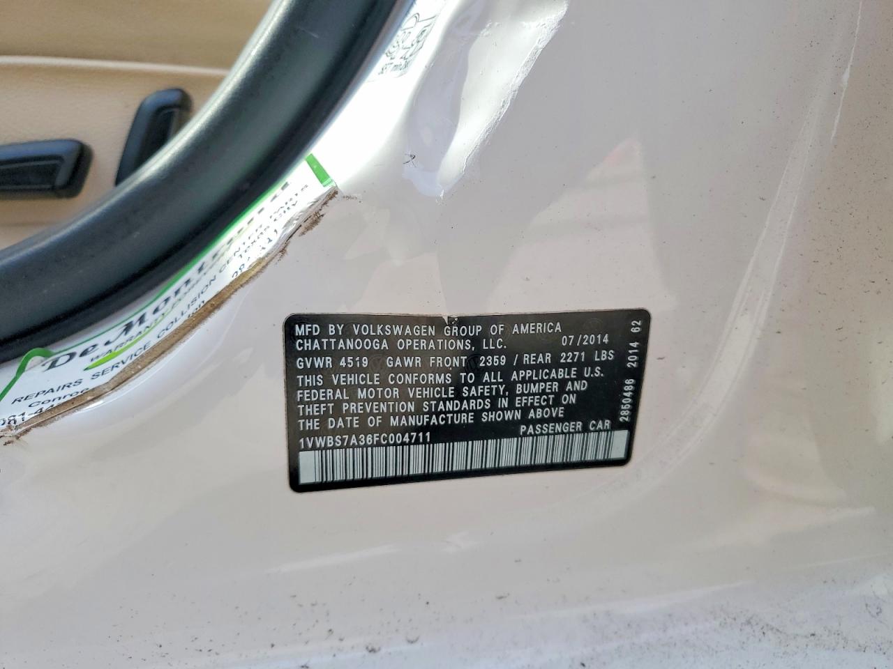 2015 Volkswagen Passat Se White vin: 1VWBS7A36FC004711