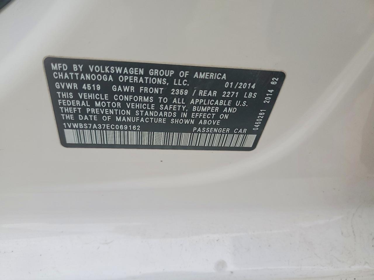 2014 Volkswagen Passat Se White vin: 1VWBS7A37EC069162