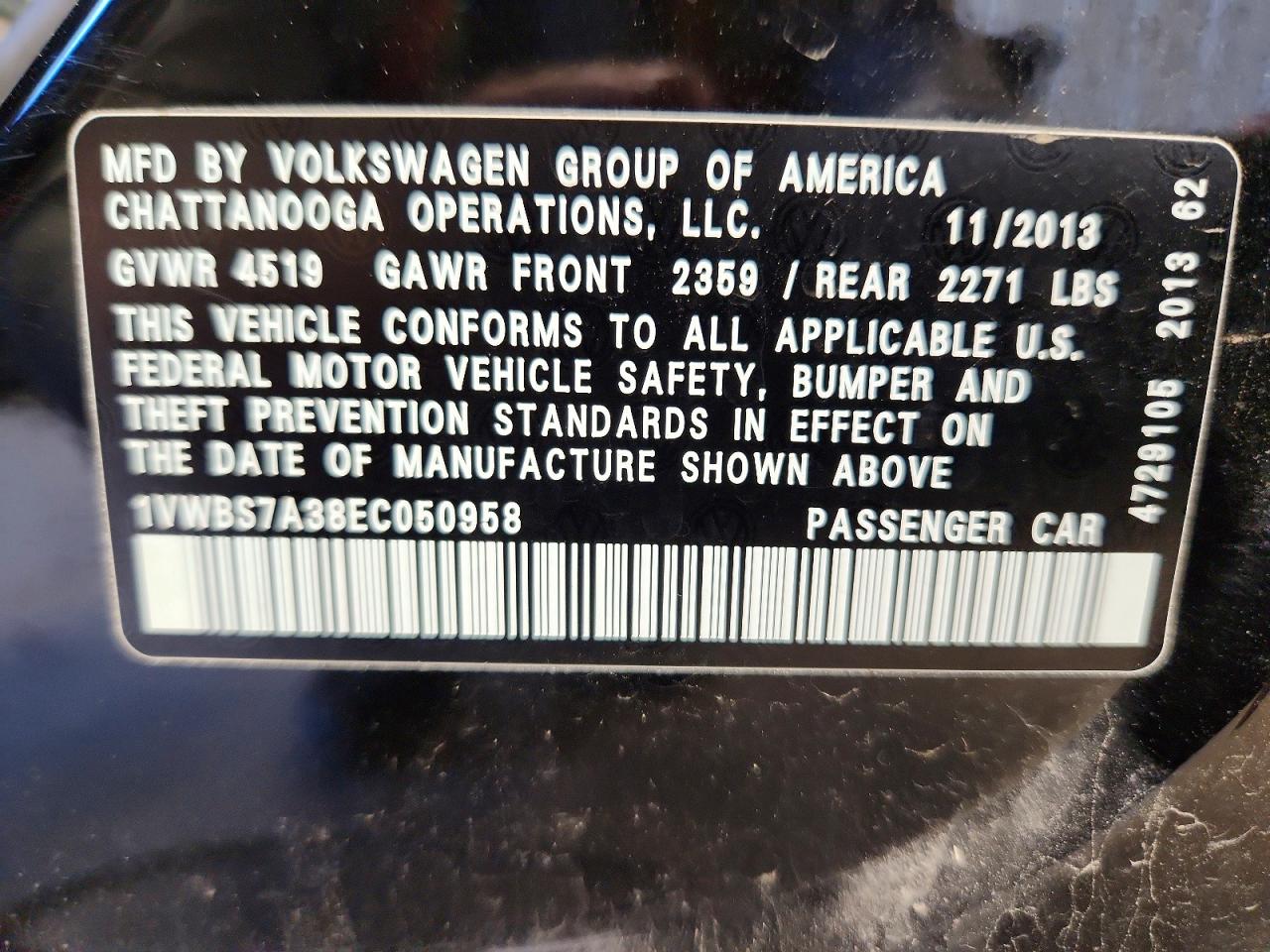 2014 Volkswagen Passat Se Black vin: 1VWBS7A38EC050958