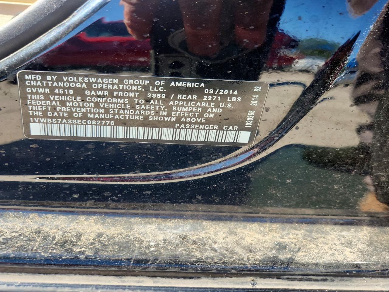 2014 Volkswagen Passat Se Black vin: 1VWBS7A38EC082776