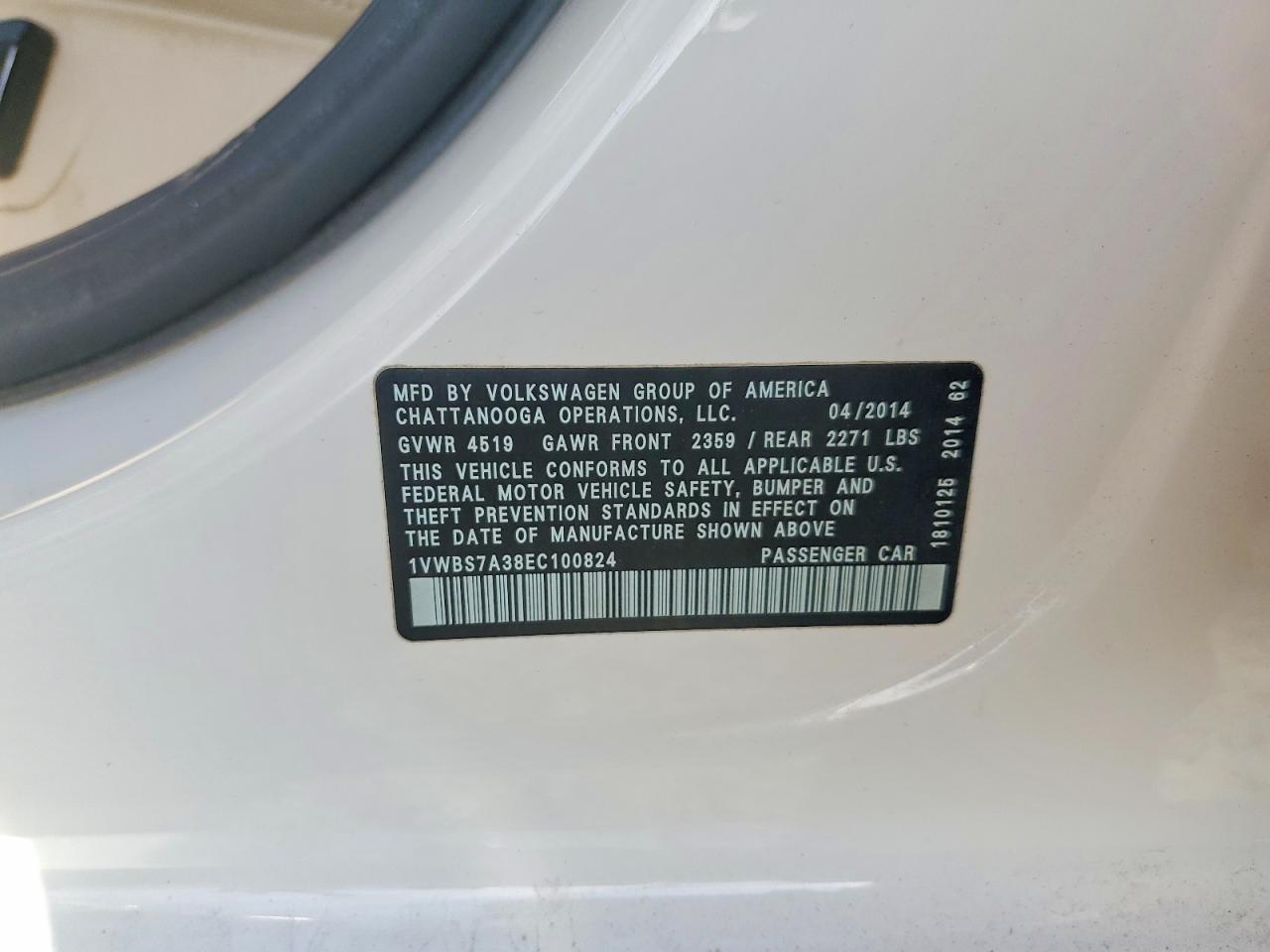 2014 Volkswagen Passat Se White vin: 1VWBS7A38EC100824