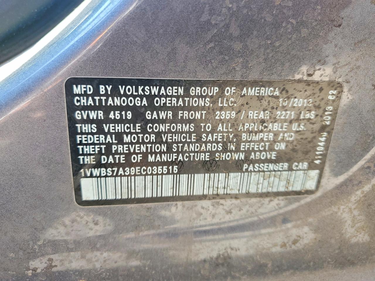 2014 Volkswagen Passat Se Gray vin: 1VWBS7A39EC035515
