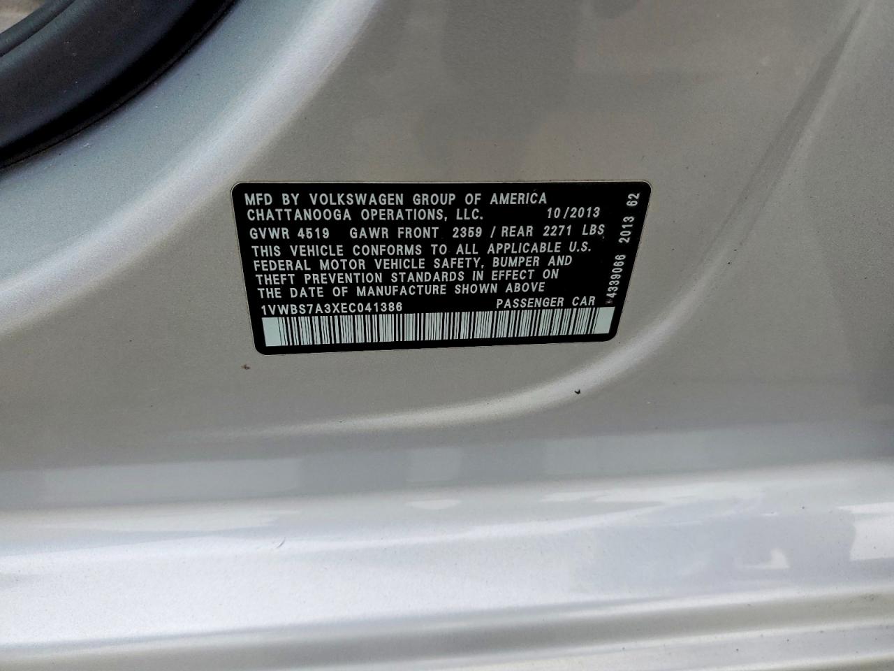 2014 Volkswagen Passat Se Silver vin: 1VWBS7A3XEC041386