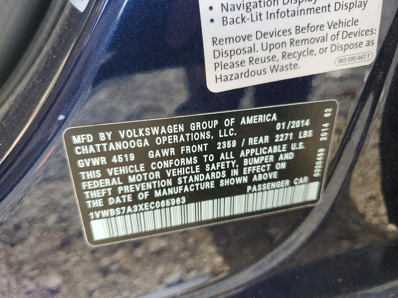 2014 Volkswagen Passat Se Blue vin: 1VWBS7A3XEC065963