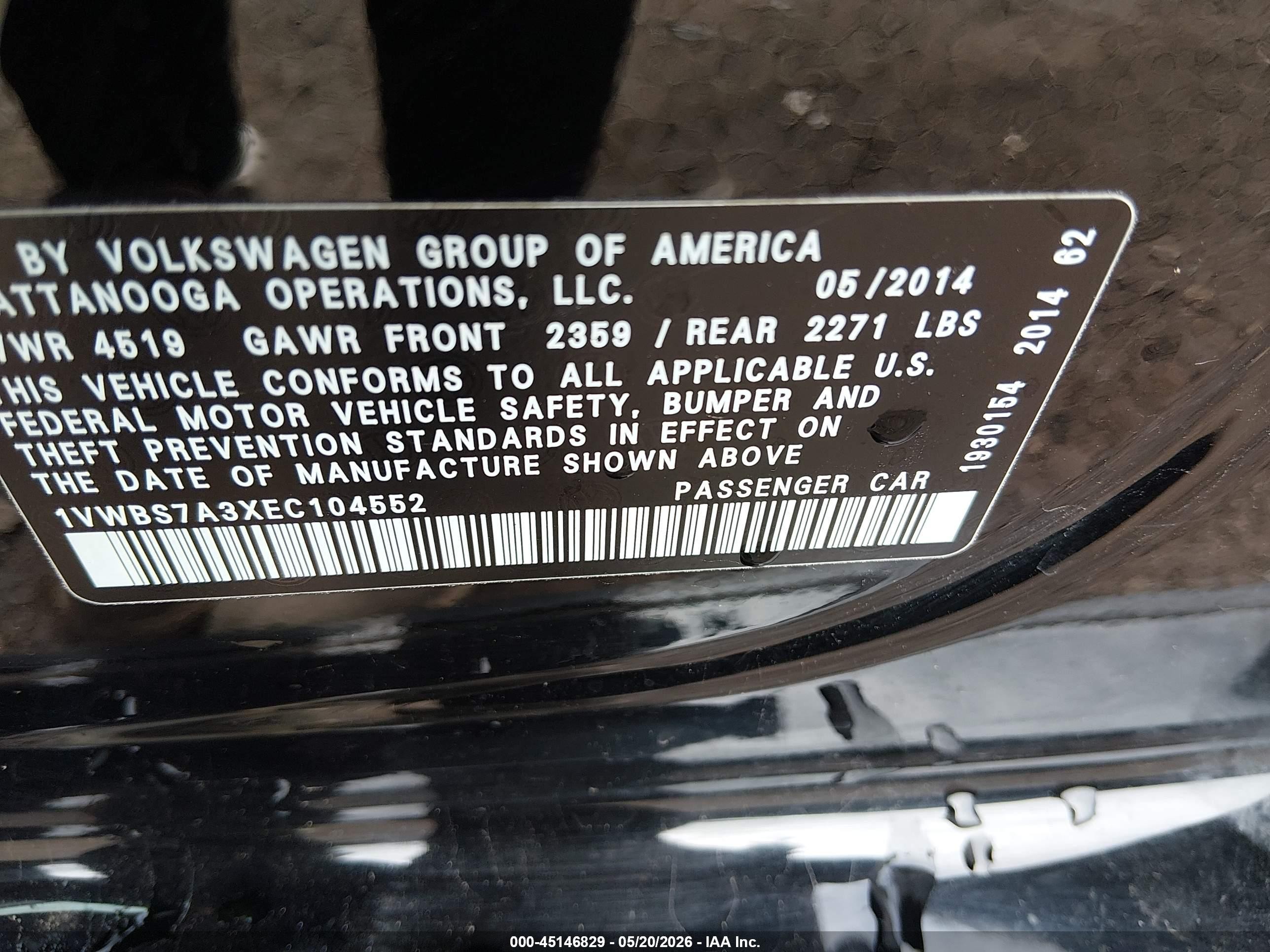 2014 Volkswagen Passat 1.8t Se Black vin: 1VWBS7A3XEC104552
