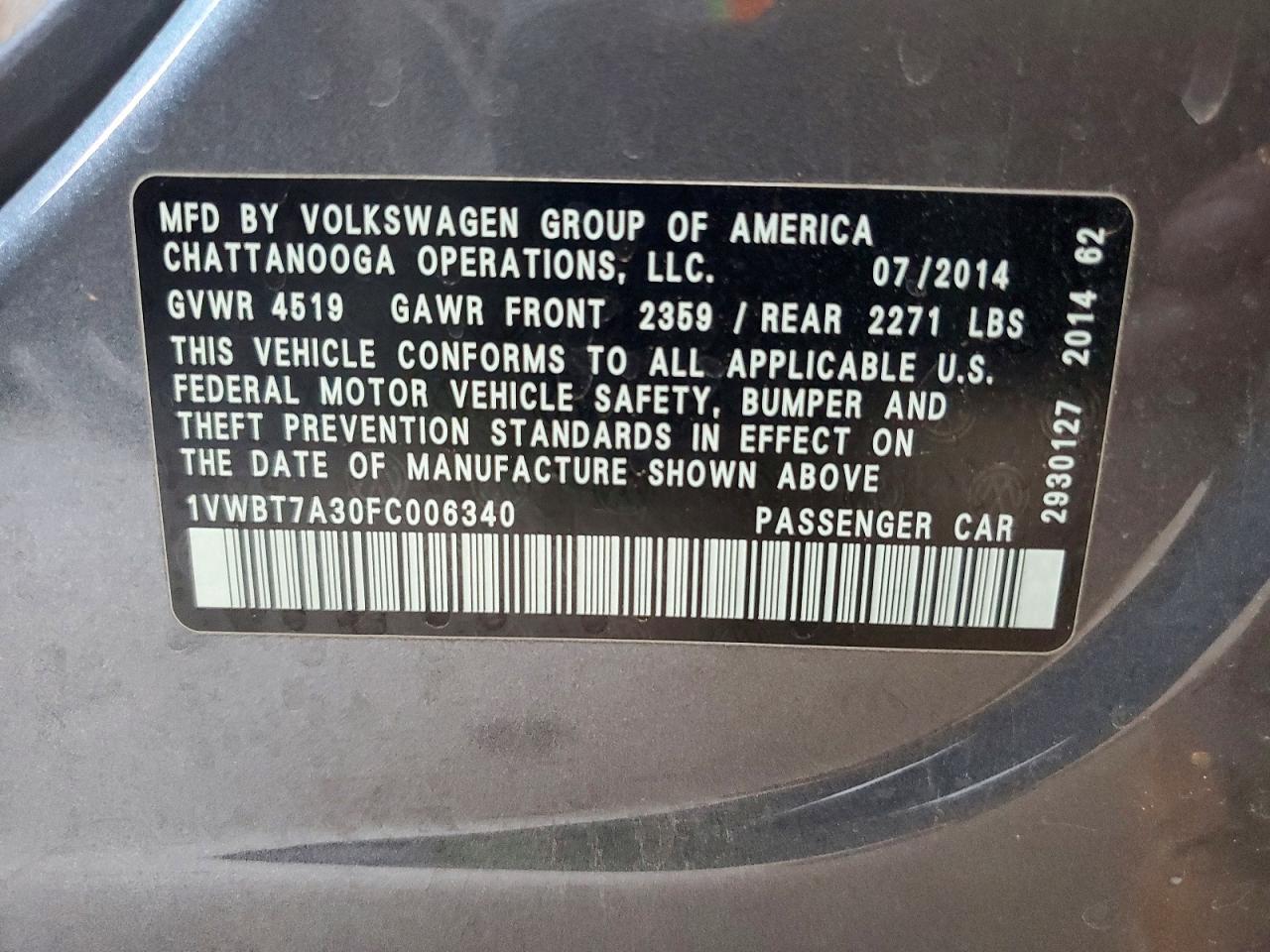 2015 Volkswagen Passat Se Gray vin: 1VWBT7A30FC006340